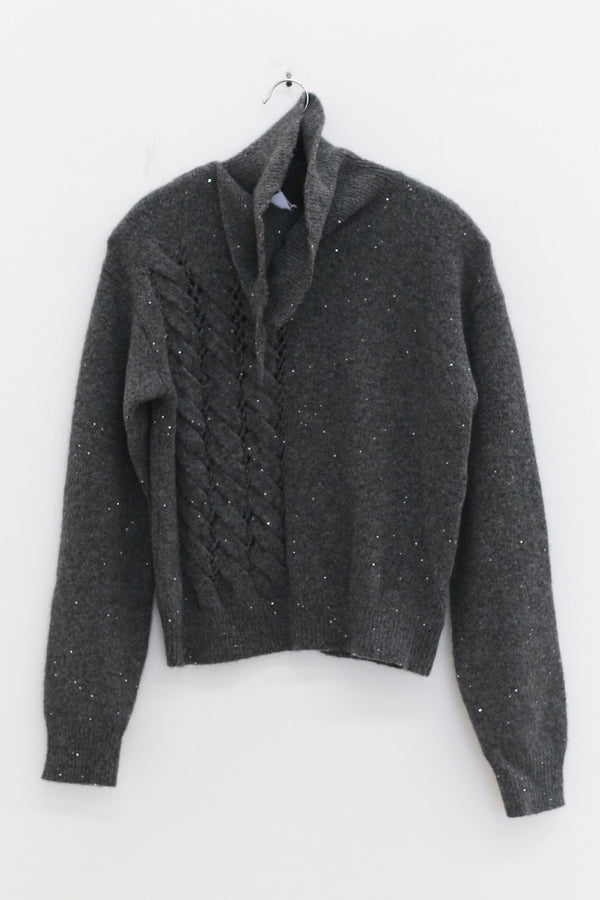 NAN KNITS 25 Autumn and Winter Woven Cable Sequin Pullover/Skirt NAN-N25AWJUM08GRA-SHENHUI Dark Gray Top
